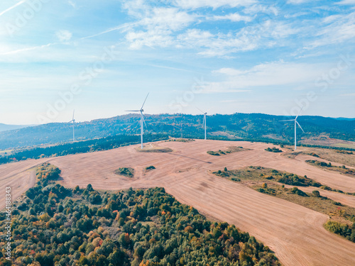 aerial view of wind turbine electricity plant