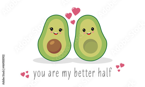 Cartoon avocado couple. Illustration with love message.