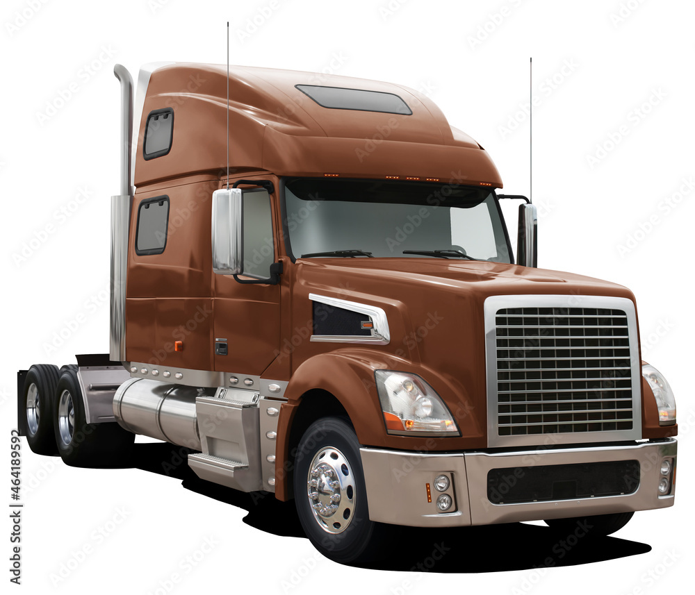 Brown American truck, front side view, isolated on white background.
