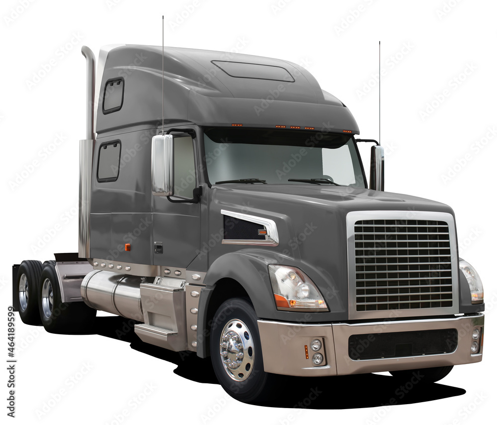 Gray American truck, front side view, isolated on white background.