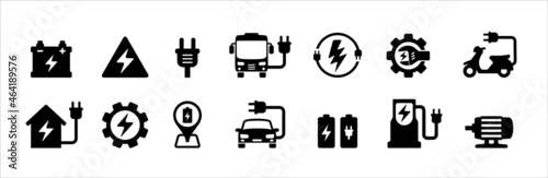 Fotografie, Tablou Electric car, bus, motorcycle vector icon set