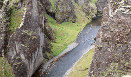 Green Fjaðrárgljúfur canyon, near Kirkjubæjarklaustur village, Iceland