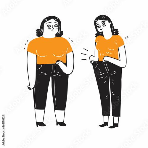 Fat and slim woman before and after weight loss.