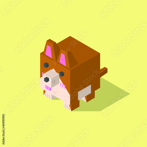 Welsh Corgi dog cubic isometric on yellow background