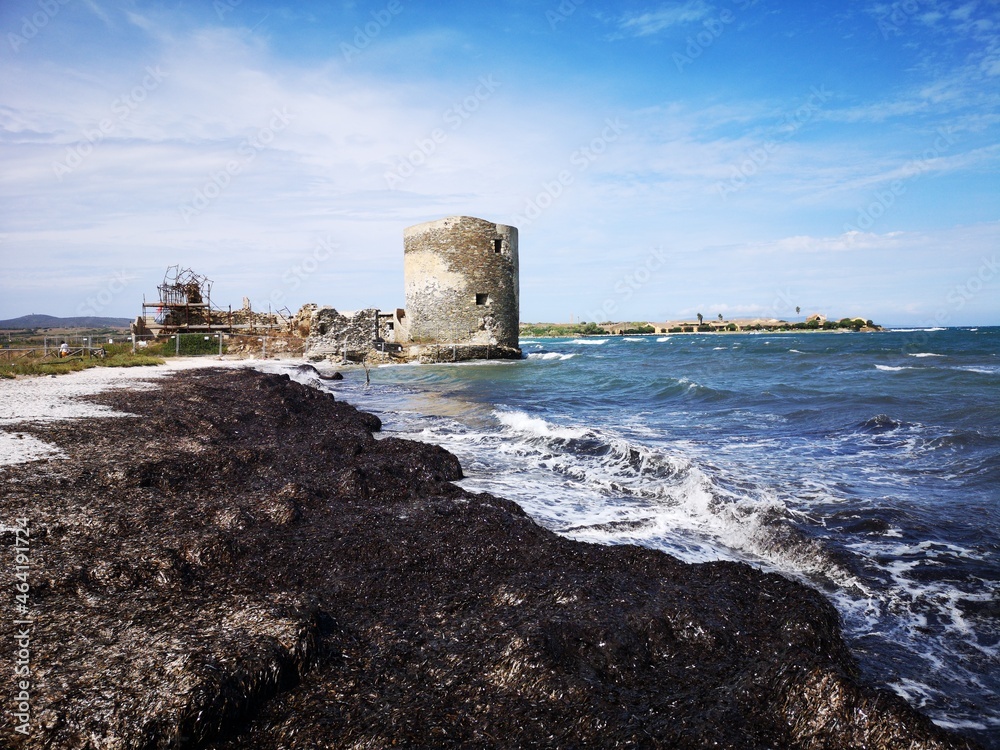 Sardinien Spiaggia le Saline mit Torre delle Saline Stock Photo Adobe