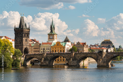 Charles Bridge in Prague with nice clouds in background, Czech Republic.