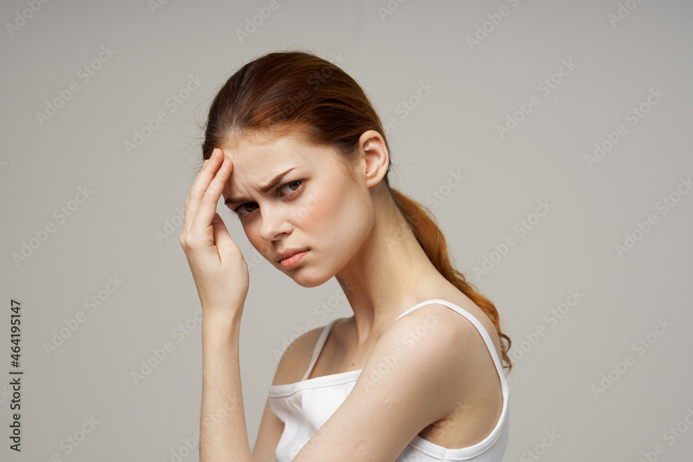disgruntled woman dentistry dental pain close-up light background disgruntled woman dentistry dental pain close-up light background