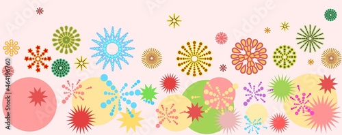 Festive background. Seamless picture. Flashes of fireworks in a symbolic style. Petard and squib. Flat design. Cartoon style. Vector