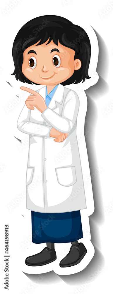 Scientist student girl cartoon character sticker Scientist student girl cartoon character sticker