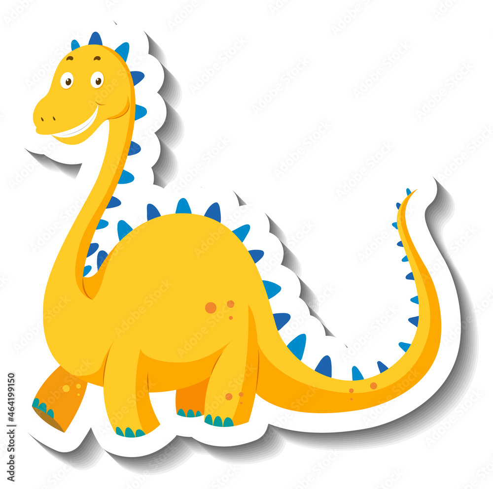 Naklejka premium Cute yellow dinosaur cartoon character sticker