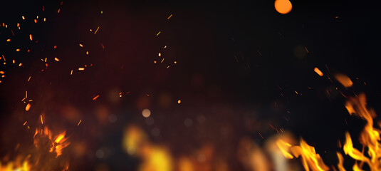 Halloween Witch .  Fire embers particles over black background. Fire sparks background. Abstract dark glitter fire particles lights.