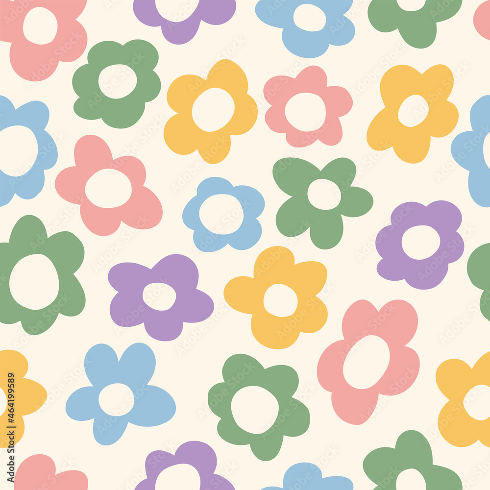 seamless pattern with vintage vector groovy flowers. 70s, 60s, modern