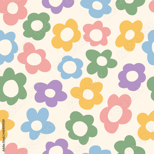 seamless pattern with vintage vector groovy flowers. 70s, 60s, modern elements. stylized flowers bold silhouettes. abstract art for surface design, textile, stationery, wrapping paper and covers