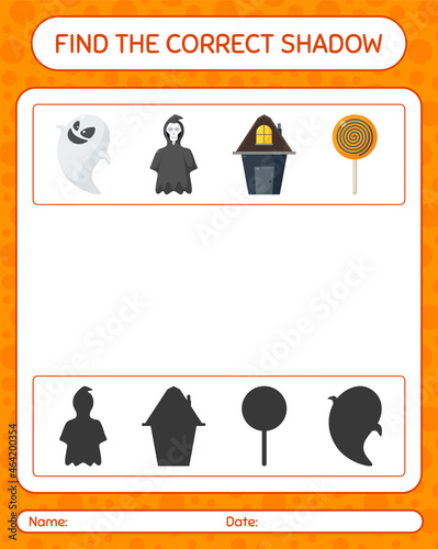 Find the correct shadows game with halloween icon. worksheet for preschool kids, kids activity sheet