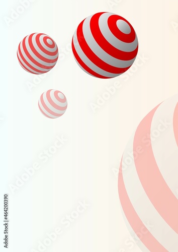 Background 3d shapes striped spheres red color geometric figure flying circles objects vector
