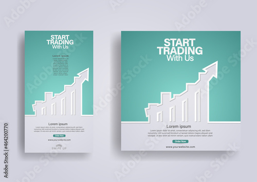 Social media post template design set for financial investment, Buy, sell or loss profits and trader strategy. Vector illustration in paper cut style