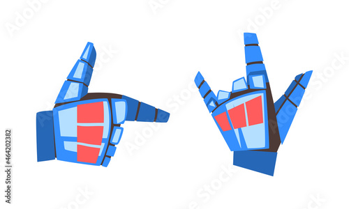 Metal Robot Blue Hand Showing Various Gesture Vector Set