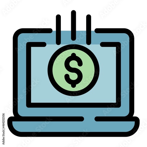Web money laptop icon. Outline web money laptop vector icon color flat isolated