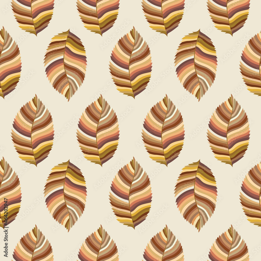 .Abstract striped leaves seamless pattern. Geometric vector background.Autumn nature illustration.