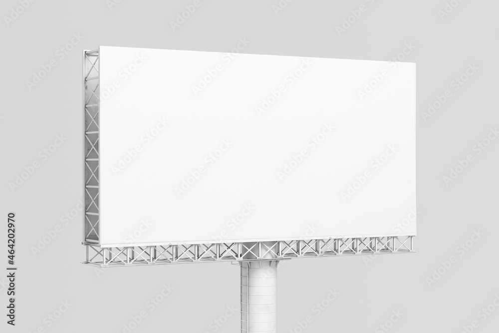 Empty blank white banner outdoor billboard mock up isolated on a grey background. Outdoor