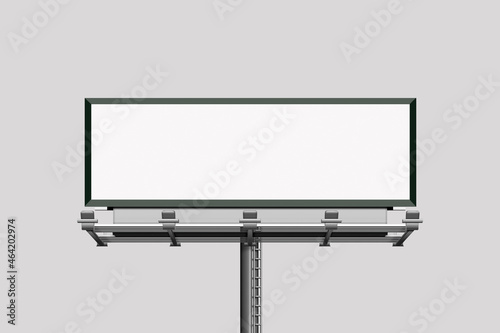 Empty blank white banner outdoor billboard mock up isolated on a grey background. Outdoor advertising poster. 3d rendering.