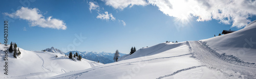wintry hiking way in beautiful alpine winter landscape Rofan alps, austria