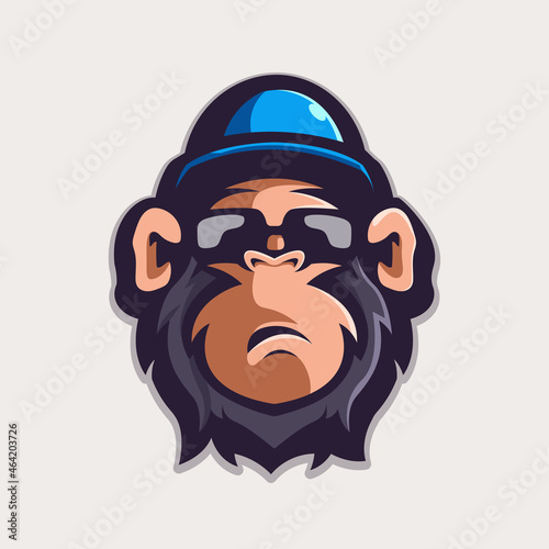 monkey wearing glasses and hat mascot logo design vector with modern illustration concept style for gaming, sport, esport, team, badge, emblem and t shirt printing