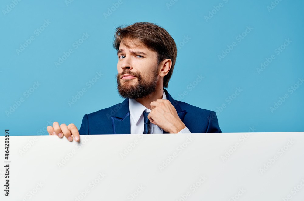 emotional man White billboard advertising copy-space blue background