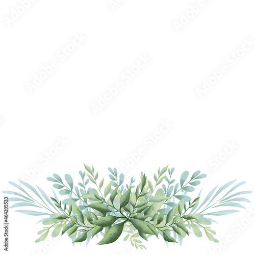 Freash Green Leaves Wreath Watercolor Illustration. photo
