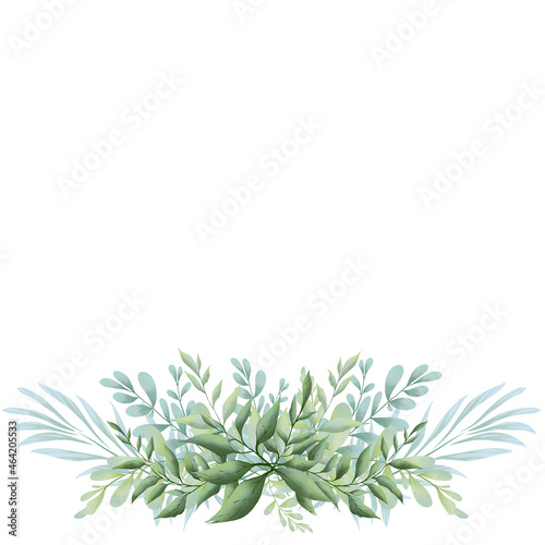 Freash Green Leaves Wreath Watercolor Illustration.