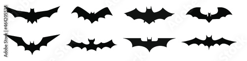 bat icons set. Halloween with black bats on white background. Vector illustration.