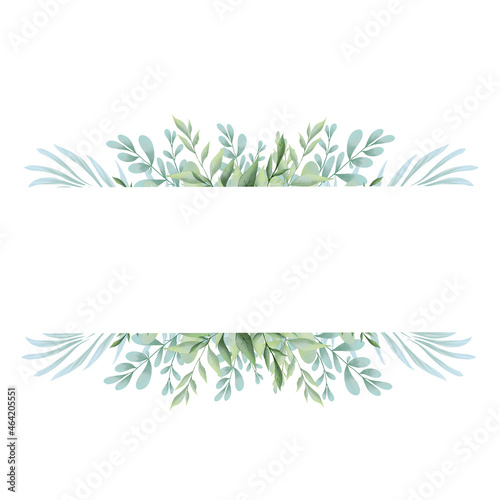 Freash Green Leaves Wreath Watercolor Illustration.