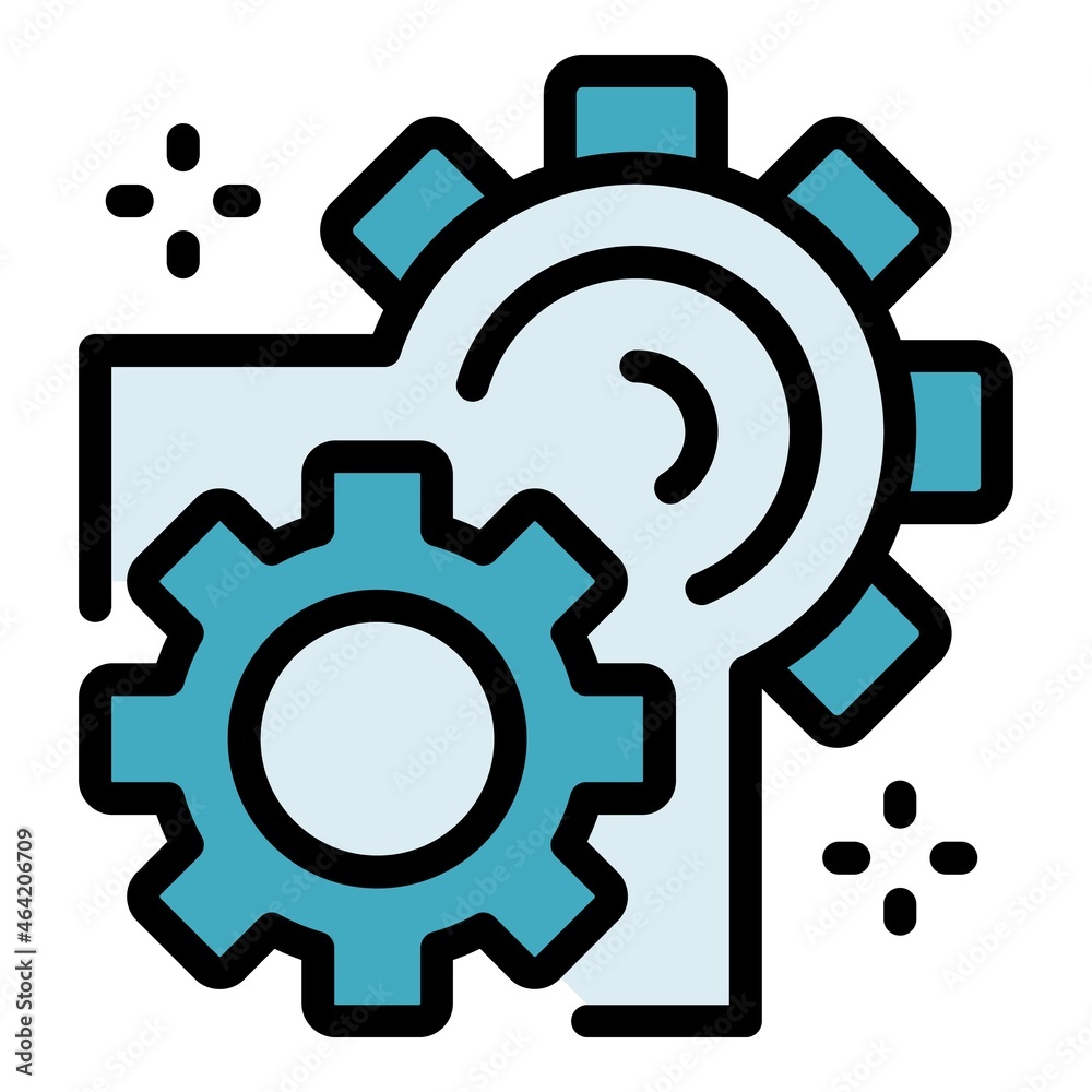 Machine learning gear icon. Outline machine learning gear vector icon color flat isolated