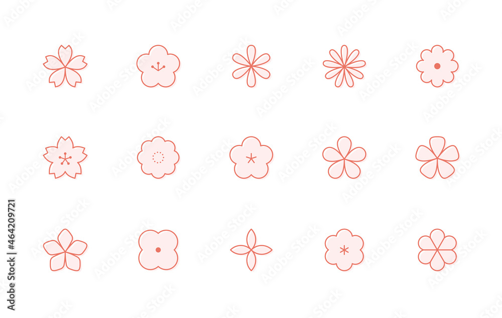 花のアイコンのセット シンプル イラスト 春 桜 梅 植物 フラワー 飾り 装飾 素材 花びら Stock Vector Adobe Stock 花のアイコンのセット シンプル イラスト 春 桜 梅 植物 フラワー 飾り 装飾 素材 花びら Stock Vector Adobe Stock