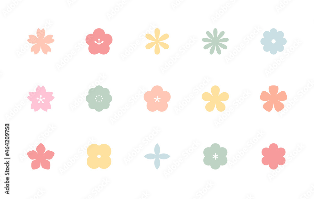 花のアイコンのセット シンプル イラスト 春 桜 梅 植物 フラワー 飾り 装飾 素材 花びら Stock Vektorgrafik Adobe Stock