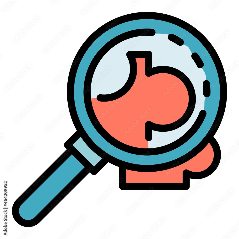 Puzzle under magnifier icon. Outline puzzle under magnifier vector icon color flat isolated Puzzle under magnifier icon. Outline puzzle under magnifier vector icon color flat isolated