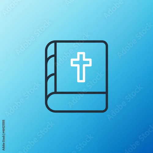 Line Holy bible book icon isolated on blue background. Colorful outline concept. Vector