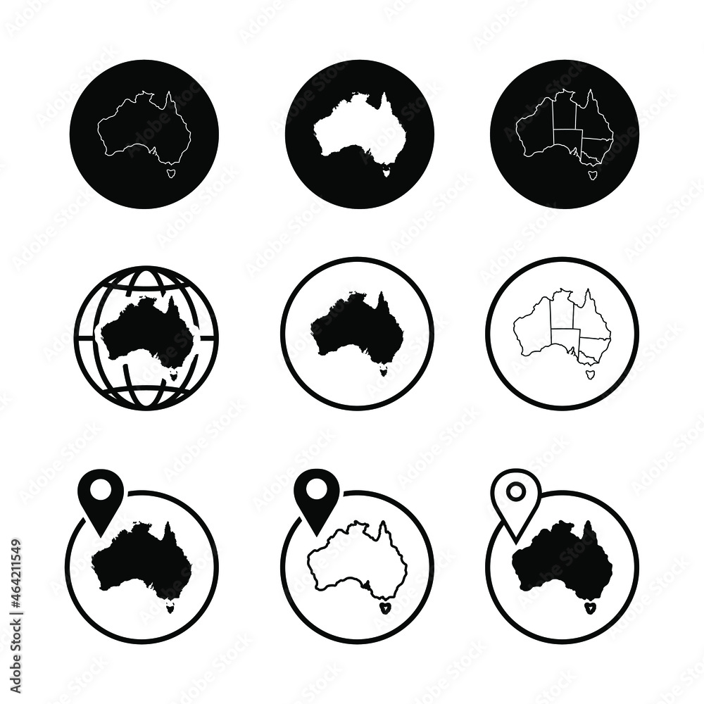 Set of Map Australia vector design illustration. Australia country map design. Australian country map icon on White Background. Set of Map Australia vector design illustration. Australia country map design. Australian country map icon on White Background.