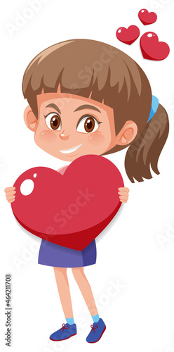 Kid holding heart on white background