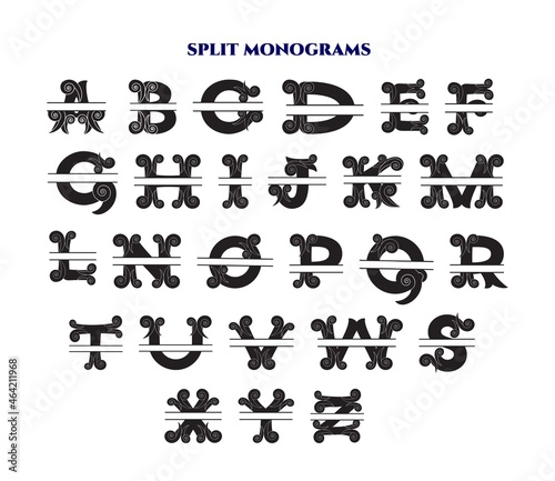 Split monogram alphabet. Vector cut files. Decorative Letters