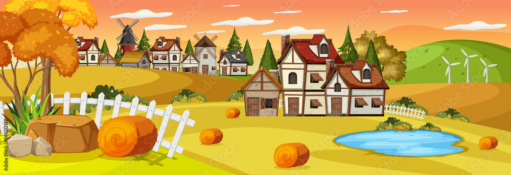 Medieval town landscape scene Medieval town landscape scene