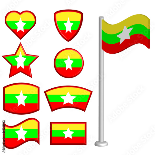 Free Download Vector graphic illustration of various shapes of Myanmar flag - GFXLoad