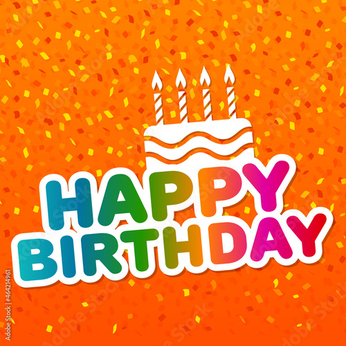 Canvas Print Happy Birthday Card with Cake Icon. Confetti background.