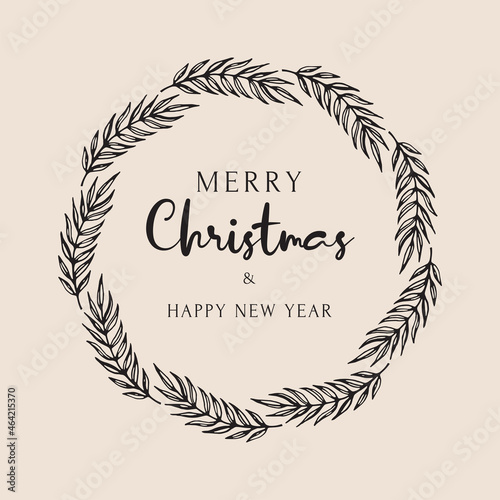 Christmas hand drawn vector floral wreath