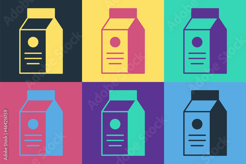 Pop art Paper package for milk icon isolated on color background. Milk packet sign. Vector