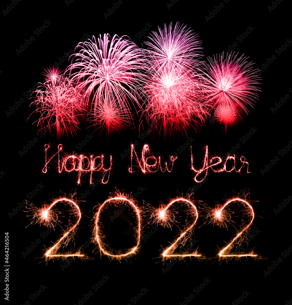 2022 happy new year fireworks written sparkling at night