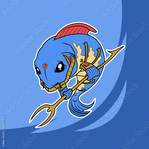 Fish knight robot cartoon mascot, this cool image is suitable for e-sport or sport team logo mascot or for a swimming club mascot logo ,can also be used as posters and stickers