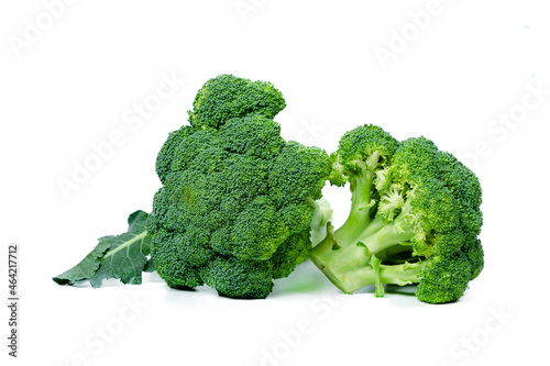 Fresh broccoli lies on a white isolated background. Food photography. Healthy food concept.