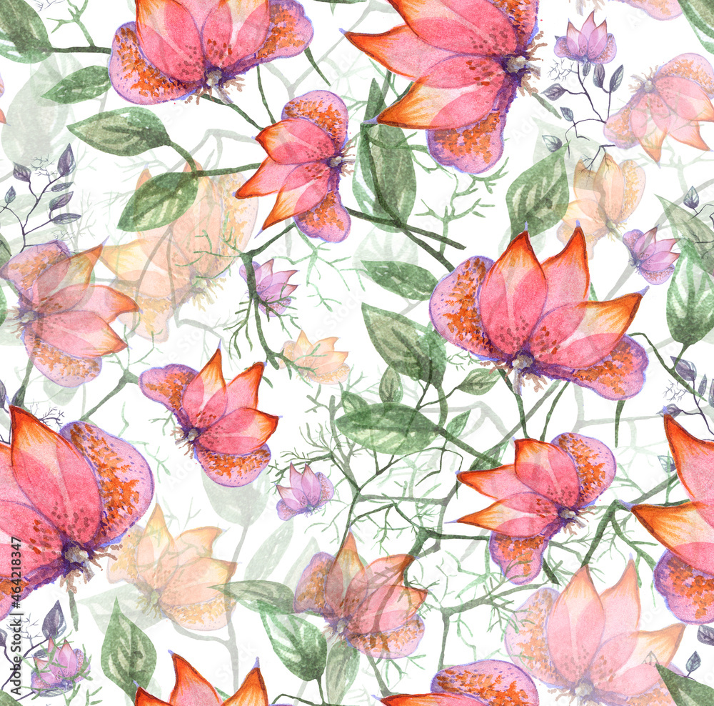 Elegant watercolor abstract flowers seamless pattern. Modern floral design