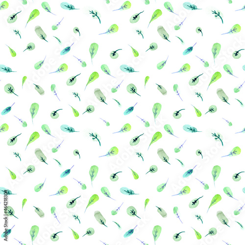 Cute watercolor little leaves on white background seamless pattern